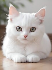 Fototapeta premium White Cat Animal Realistic Photo Illustration Art