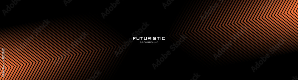 Sticker 3D black orange techno abstract background overlap layer on dark space with glowing lines decoration. Modern graphic design element arrows style concept for web, poster, flyer, card, or brochure cover