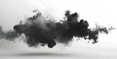 Black ink in water. Toxic black smoke movement on white background