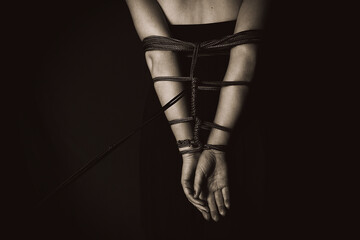 Shibari, girl, bondage, hands, vintage, retro, style, digital noise, art, close-up, details, rope © Иван Грушевич