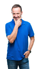 Middle age hoary senior man over isolated background looking confident at the camera with smile with crossed arms and hand raised on chin. Thinking positive.