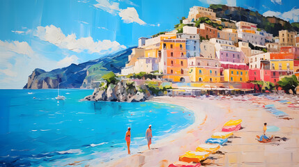 Positano Italy landscape oil painting abstract decorative painting
