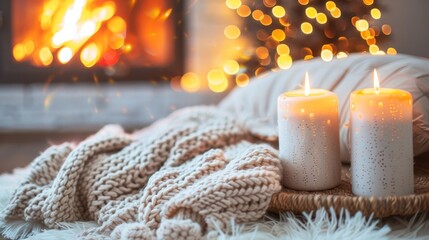 Modern bedroom loft design with comfortable beige bedding close to the fireplace