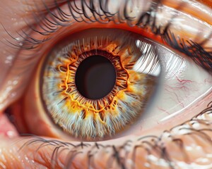 An extremely detailed image of a brown and blue human eye.