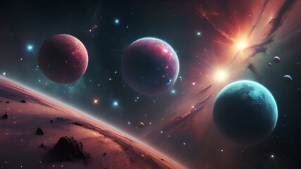 Abstract background illustration of space galaxy with stars planets and nebulas in a fantasy design. AI Generated