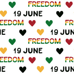 Seamless pattern for Juneteenth. Freedom Day in USA concept. Vector hand drawn hearts in traditional african colors isolated on white background
