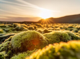 Iceland lava field covered with green moss