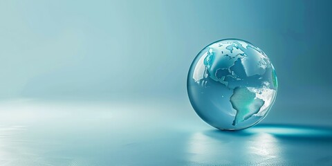 glass globe on a blue background with reflection
