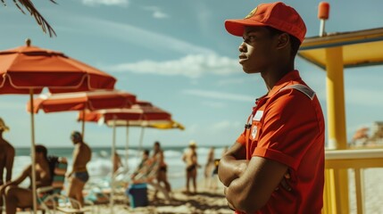 Lifeguard at a beach or poolside.