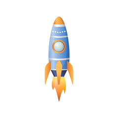 Launching a space rocket into outer space. Vector drawing.