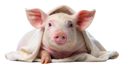 "Squeaky Clean": A freshly bathed pig looking pristine against a white background, highlighting its cleanliness.