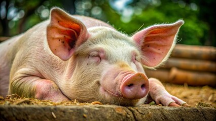 "Snoozing Swine": A pig peacefully sleeping or resting, epitomizing relaxation and tranquility.