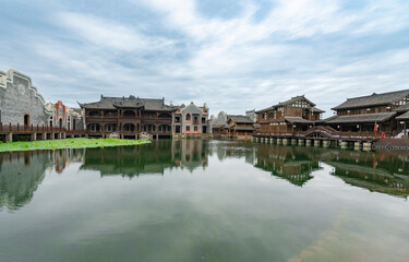 the beautiful ancient town of Lizhuang on the lake, Yibin City, Sichuan Province, China