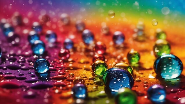 Realistic water droplets on rainbow background design wallpaper