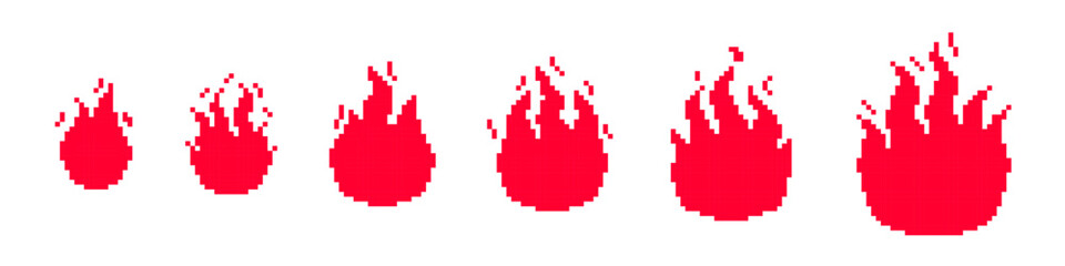 Fire icon pixel style. Red fireball pixel art.