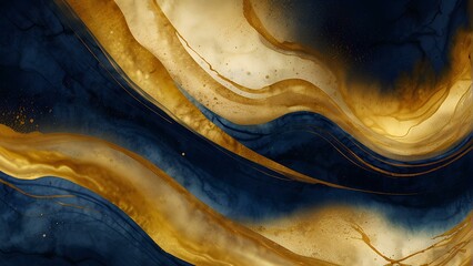 Abstract wavy background illustration with luxury combination of golden and blue colors in a unique design.