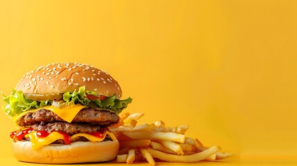 "Dynamic Fast Food Delight: A Colorful Banner Brimming with Tempting Treats and Flavorful Favorites for Every Craving!"