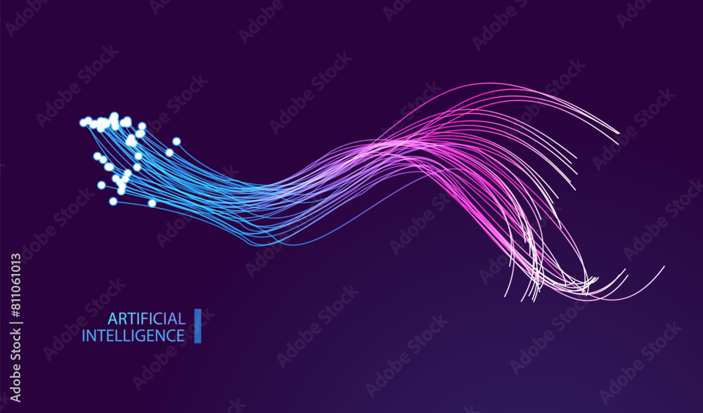 Poster ai technology banner blue pink background with digital lines technology light effect. stream interne