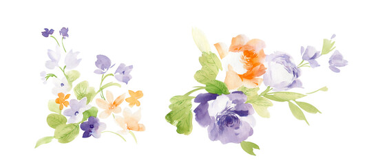 Watercolor flower elements and patterns