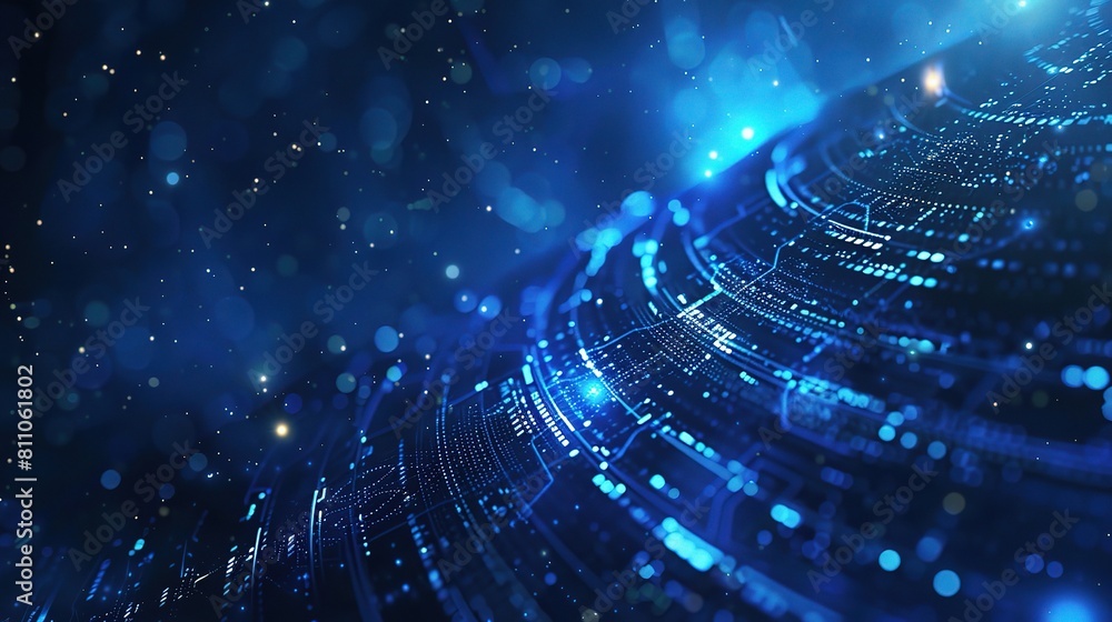 Poster cybernetic matrix of abstract lines set against a deep blue backdrop