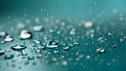 Realistic water droplets on teal color background design wallpaper