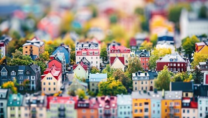 Obraz premium A vibrant miniature cityscape with an array of colorful buildings creates a lively and captivating scene.