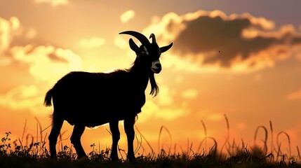 Goat silhouette in the grass at sunset, Bakra eid muabarak
