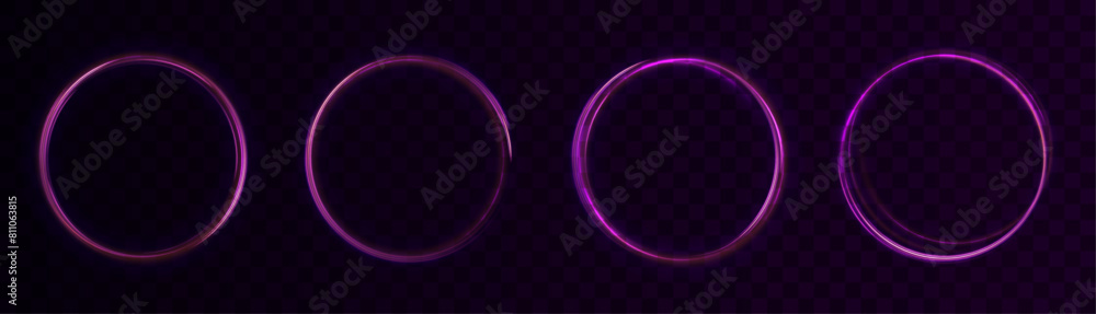 Poster glowing round png frame made of bright flowers on a transparent background with a neon lighting effe