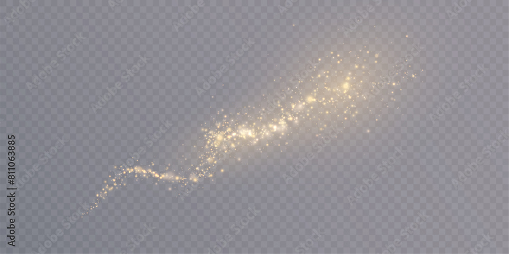 Poster bright shiny dust particles design elements with golden glitter on transparent background. design fo
