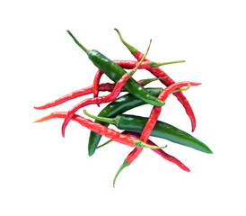 fresh red and green chili with top view isolated