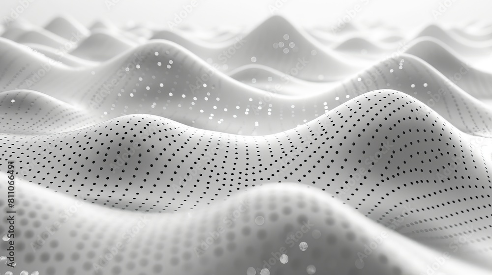 Poster An abstract big data digital concept with dots of white and gray wave light textures on a gray background. 3D rendering.