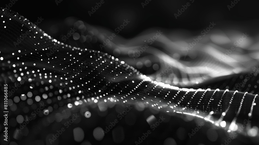 Poster An abstract background with waves of dots and weave lines. A network of connections is shown.