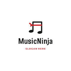 Ninja music minimalist logo. Simple negative space vector design on isolated background