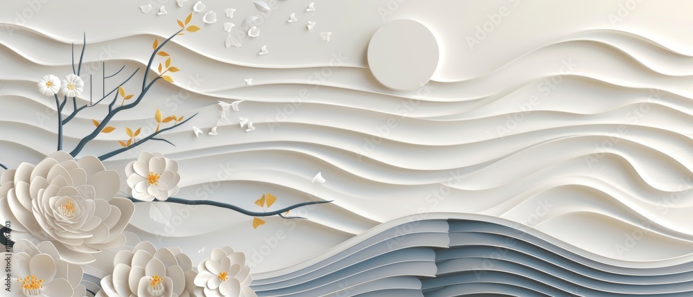 Poster modern abstract art background with japanese wave pattern. natural landscape template illustration w