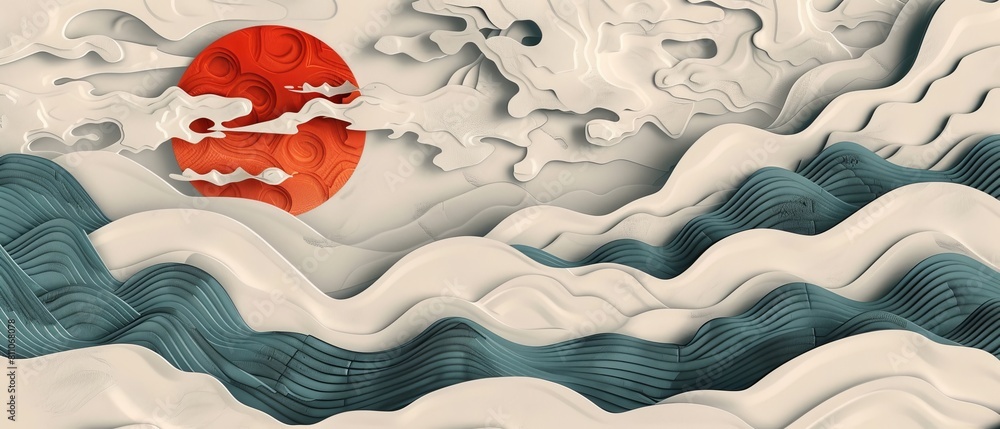 Poster template modern with japanese pattern background and geometric elements.