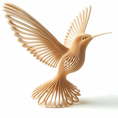 wood carving statue of hummingbird with white background