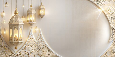 Elegant islamic traditional lanterns and lamps illuminate an ornate background with text area, perfect for celebrating ramadan and eid mubarak, islamic traditional symbol of eid al adha