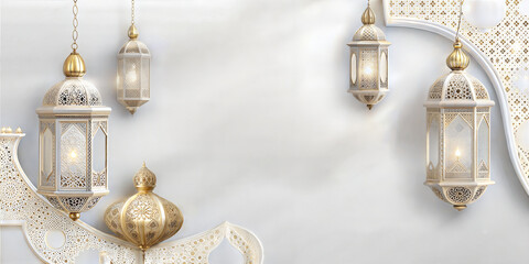 Elegant islamic traditional lanterns and lamps illuminate an ornate background with text area, perfect for celebrating ramadan and eid mubarak, islamic traditional symbol of eid al adha