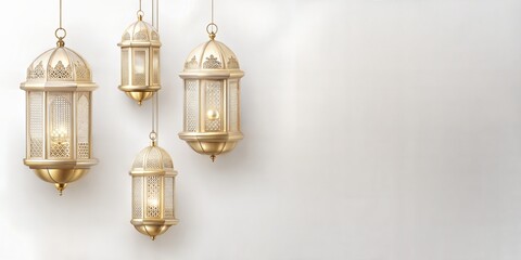 Elegant islamic traditional lanterns and lamps illuminate an ornate background with text area, perfect for celebrating ramadan and eid mubarak, islamic traditional symbol of eid al adha