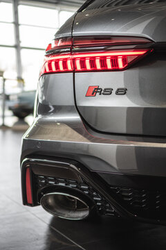Brno, Czech Republic - March 21, 2024: Detail of rear brake light of Audi RS6 expensive luxury car.