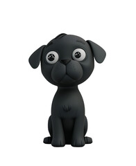 Toy Style Cute Black Dog: A 3D Render Chibi Cartoon Illustration for Kids, Isolated on Transparent Background, PNG