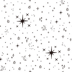 Sparkle stars seamless pattern, Vector hand drawn background illustration.