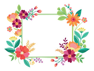 Wedding invitation colorful floral wreath frame spring flowers template 
