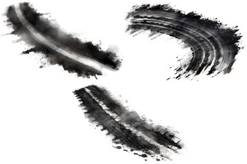 Closeup set of tire tracks PNG Isolated on Transparent and White Background - Skid marks burnt Rubber tire Wheels tracks drifting 