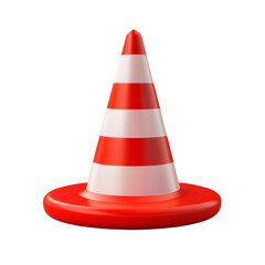 A red and white traffic cone icon, simple design, 3D clay style, on an isolated background, in a flat color scheme, cute cartoon illustration icon clip art