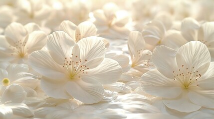   A bouquet of white flowers resting atop a field of white blossoms