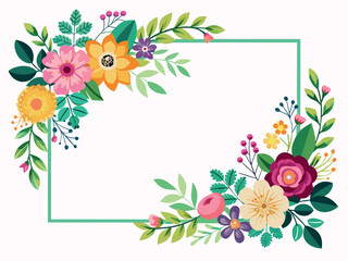 Wedding invitation colorful floral wreath frame spring flowers template 
