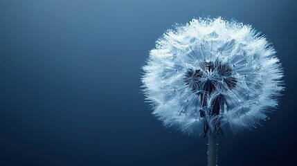  A high-resolution close-up of a dandelion against a solid blue background, with the dandelion clearly visible and in focus