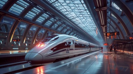 A silver train is moving through a tunnel