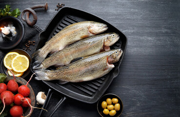Fresh Trout in a Pan on the Table